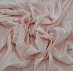 Baby Pink White Threadwork Stripes Mul Chanderi Embroidery
