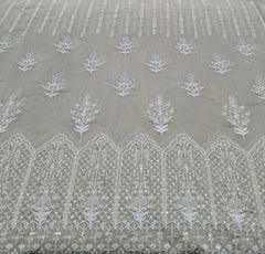 Beige White Thread and Sequins Daman Mul Chanderi Embroidery