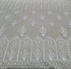 Beige White Thread and Sequins Daman Mul Chanderi Embroidery
