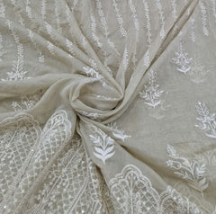 Beige White Thread and Sequins Daman Mul Chanderi Embroidery