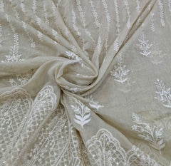 Beige White Thread and Sequins Daman Mul Chanderi Embroidery