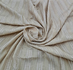 Beige Striped Thread and Zari Slub Silk Embroidery