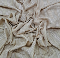 Beige Striped Thread and Zari Slub Silk Embroidery