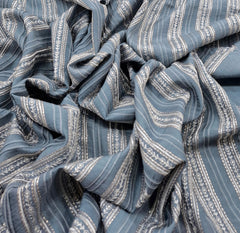 Blue Striped Thread and Zari Slub Silk Embroidery