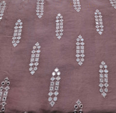 Pink Geometric Butti Thread and Mirrorwork Slub Silk Embroidery