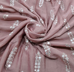 Pink Geometric Butti Thread and Mirrorwork Slub Silk Embroidery