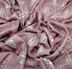 Pink Geometric Butti Thread and Mirrorwork Slub Silk Embroidery