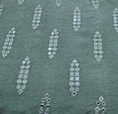 Sea Green Geometric Butti Thread and Mirrorwork Slub Silk Embroidery