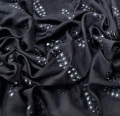 Black Geometric Butti Thread and Mirrorwork Slub Silk Embroidery