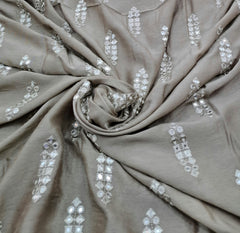 Beige Geometric Butti Thread and Mirrorwork Slub Silk Embroidery