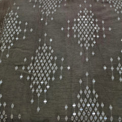 Light Brown Mirror Work Slub Silk Embroidery