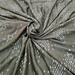 Light Brown Mirror Work Slub Silk Embroidery