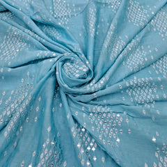 Blue Mirror Work Slub Silk Embroidery