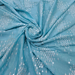 Blue Mirror Work Slub Silk Embroidery