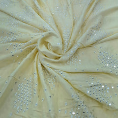 Ivory Mirror Work Slub Silk Embroidery