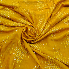 Mango Yellow Mirror Work Slub Silk Embroidery