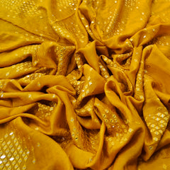 Mango Yellow Mirror Work Slub Silk Embroidery