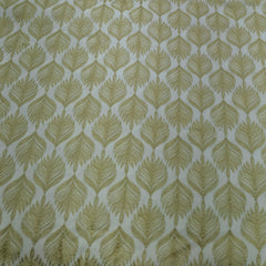 Off White Green Leaf Cotton Embroidery