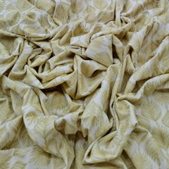Off White Green Leaf Cotton Embroidery