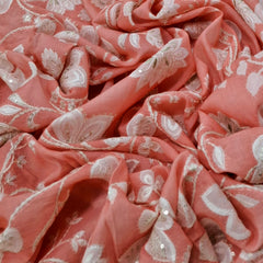 Peach Floral Jal Print and Muslin Cotton Embroidery