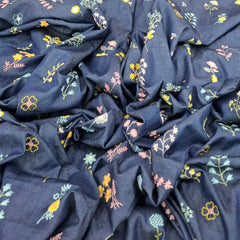 Blue Multicolour Floral Denim Embroidery
