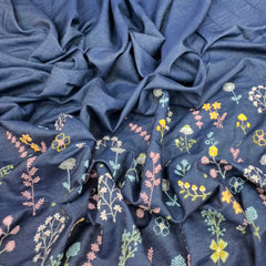 Blue Multicolour Floral Daman Denim Embroidery