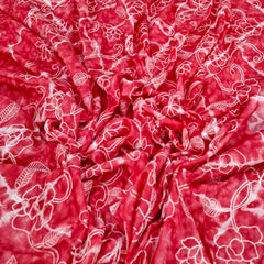 Red Geometric Print And Cotton Floral Embroidery