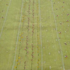 Green Panel Floral Mul Chanderi Embroidery