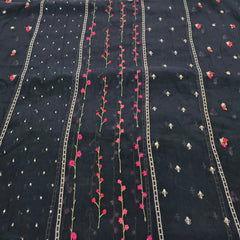 Black Panel Floral Mul Chanderi Embroidery