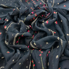 Black Panel Floral Mul Chanderi Embroidery