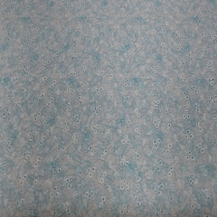 Off White Sea Blue Floral Print and Hakoba Cotton Embroidery