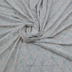 Off White Sea Blue Floral Print and Hakoba Cotton Embroidery