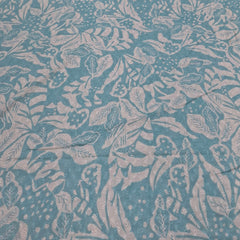 Sea Blue Floral Print and Hakoba Cotton Embroidery