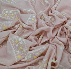 Pink Peach Multicolor Patchwork Wrinkled Chanderi Embroidery