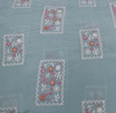 Pastel Blue Multicolor Patchwork Wrinkled Chanderi Embroidery
