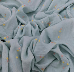 Pastel Blue Multicolor Butti Wrinkled Chanderi Embroidery