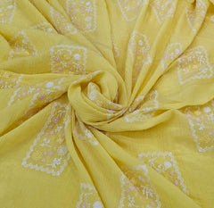 Yellow Multicolor Patchwork Wrinkled Chanderi Embroidery