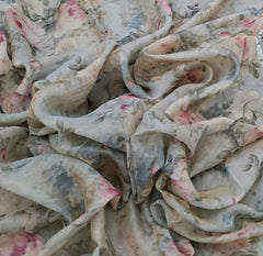 Whiteish Blue Multicolor Floral Tissue Chanderi Print