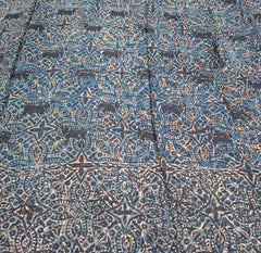 Blue Black Brown Modal Satin Tribal Ajrakh Print