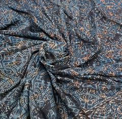 Blue Black Brown Modal Satin Tribal Ajrakh Print