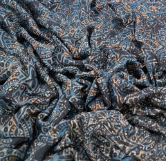 Blue Black Brown Modal Satin Tribal Ajrakh Print