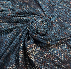Blue Black Brown Modal Satin Animal Ajrakh Print