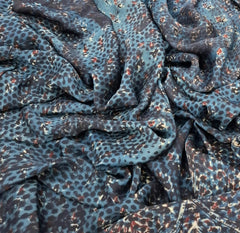 Blue Black Brown Modal Satin Animal Ajrakh Print