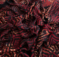 Red Black Modal Satin Tribal Chevron Ajrakh Print