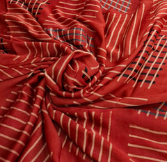 Red White Modal Satin Batik Ajrakh Print