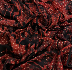 Red Black Modal Satin Polka Animal Ajrakh Print