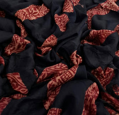 Black Red Modal Satin Floral Batik Ajrakh Print
