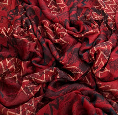 Red Black Modal Satin Chevron Ajrakh Print