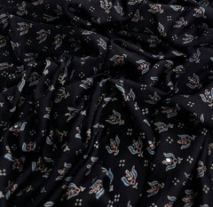 Black Navy Floral Butti Modal Satin Ajrakh Print