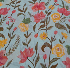 Light Blue Floral Mul Cotton Printed